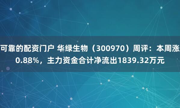 可靠的配资门户 华绿生物（300970）周评：本周涨0.88%，主力资金合计净流出1839.32万元